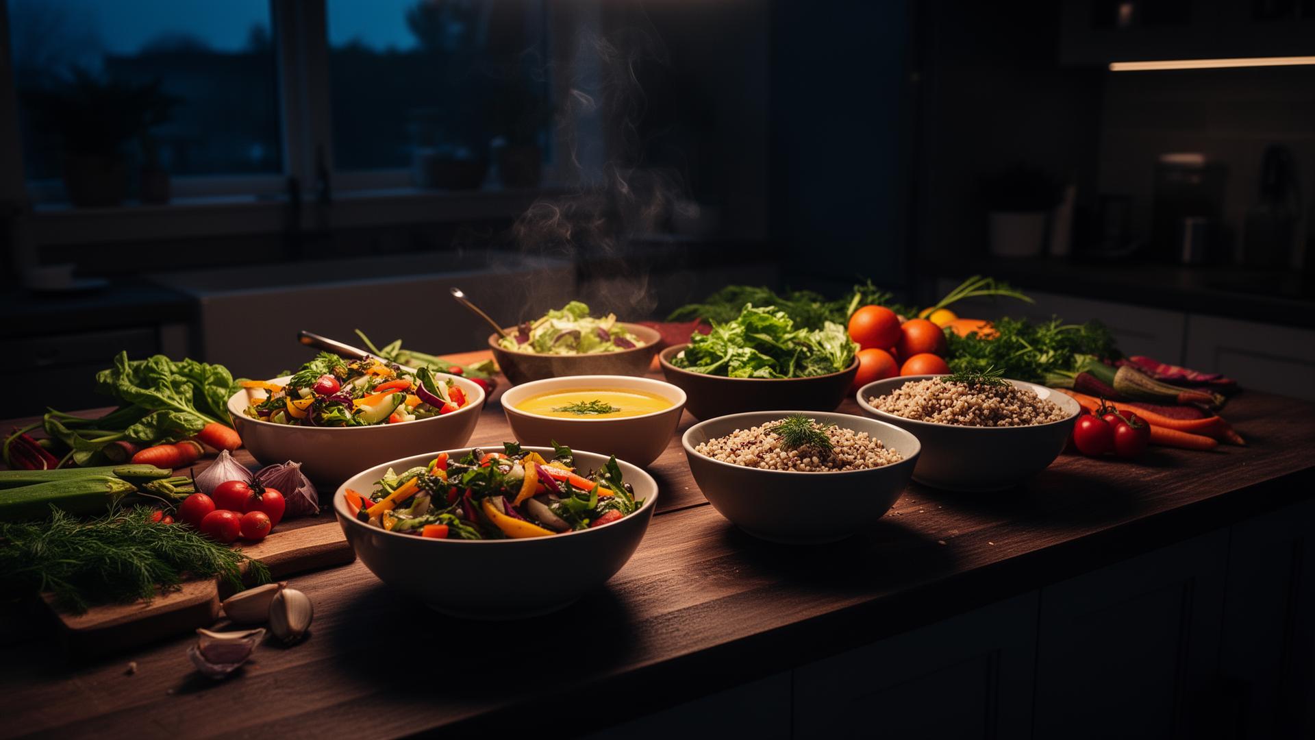 Thermomix TM7 with fresh vegetables in a moody kitchen